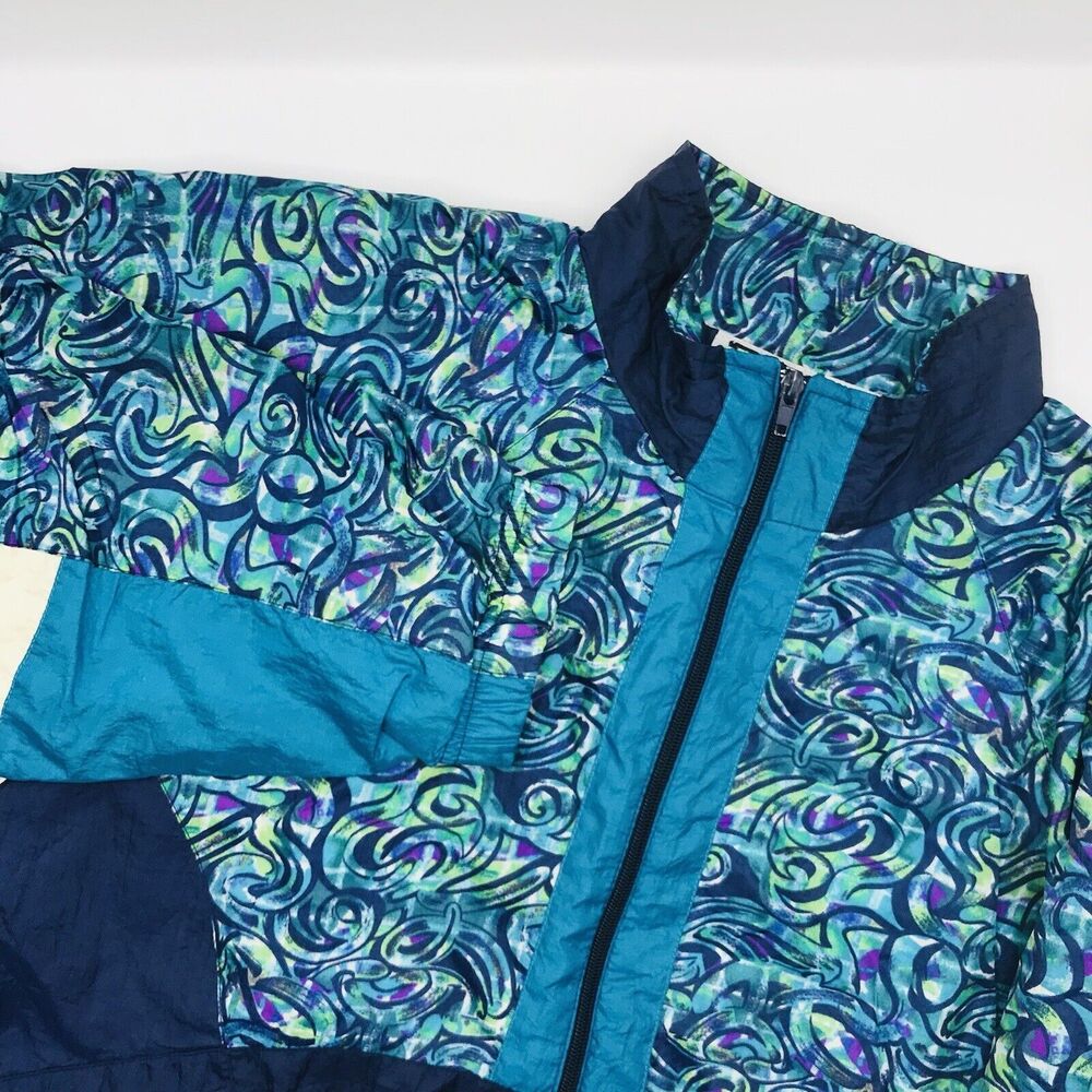 Vintage BOLD SPIRIT 80's 90's Abstract Print Windbreaker Jacket Teal Purple LG